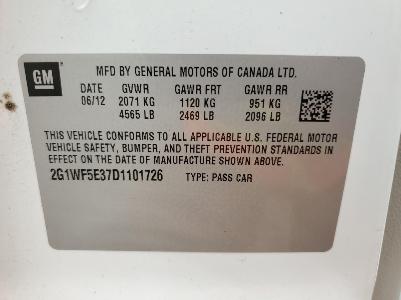 2013 Chevrolet Impala Ls VIN: 2G1WF5E37D1101726 Lot: 86718535