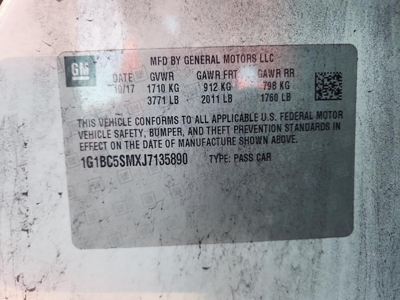 2018 Chevrolet Cruze Ls VIN: 1G1BC5SMXJ7135890 Lot: 90820475