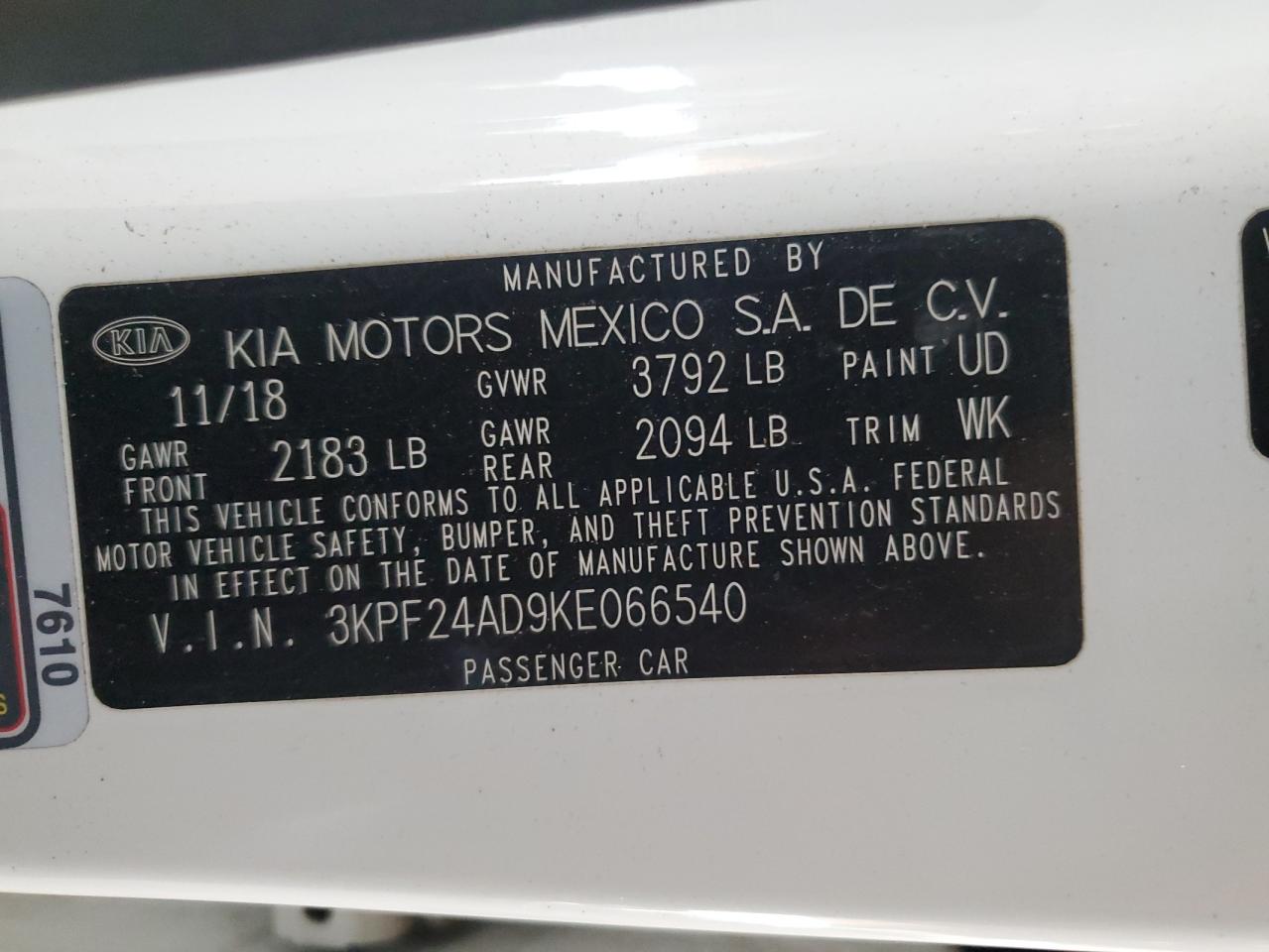 2019 Kia Forte Fe VIN: 3KPF24AD9KE066540 Lot: 82357855