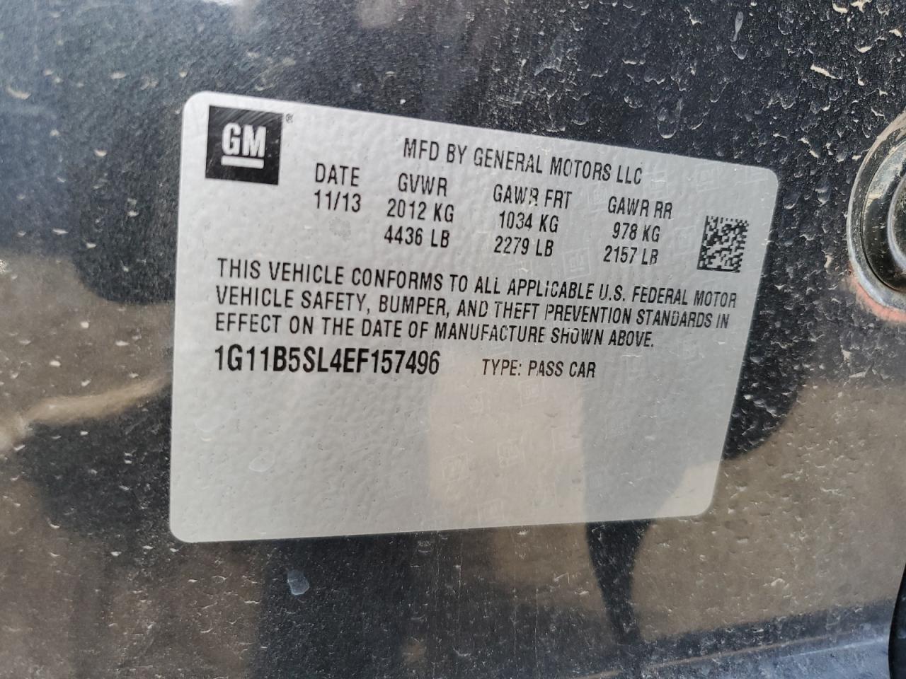 2014 Chevrolet Malibu Ls VIN: 1G11B5SL4EF157496 Lot: 85315015