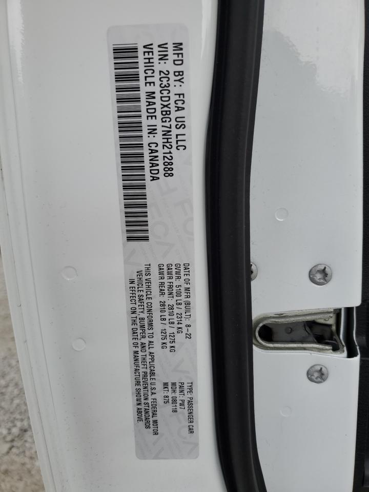 2022 Dodge Charger Sxt VIN: 2C3CDXBG7NH212888 Lot: 85511795