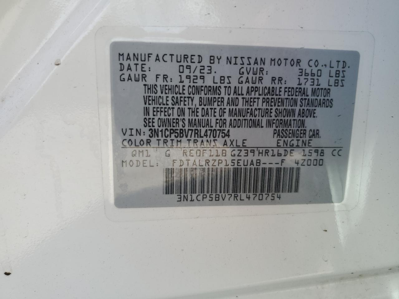 2024 Nissan Kicks S VIN: 3N1CP5BV7RL470754 Lot: 85189565