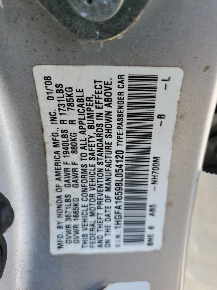 2008 Honda Civic Lx VIN: 1HGFA16598L054120 Lot: 90808195