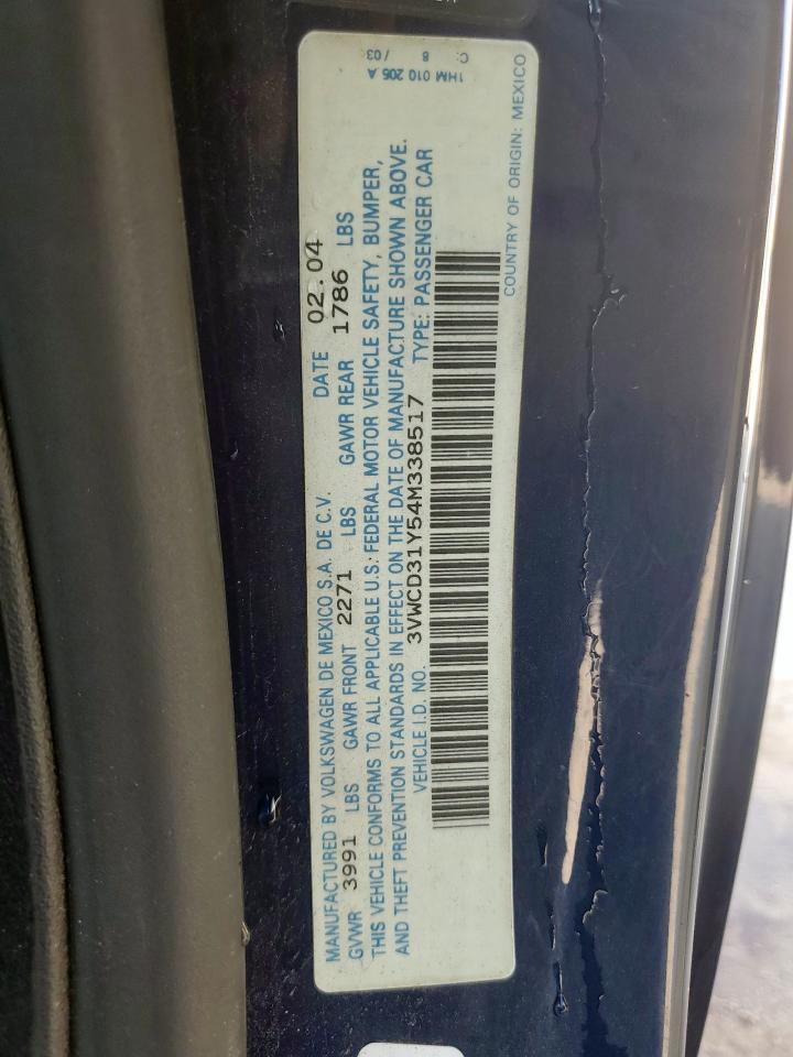 2004 Volkswagen New Beetle Gls VIN: 3VWCD31Y54M338517 Lot: 85913105