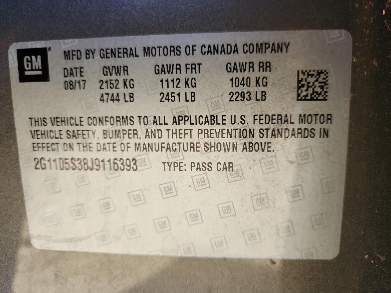 2018 Chevrolet Impala Lt VIN: 2G1105S38J9116393 Lot: 85308685