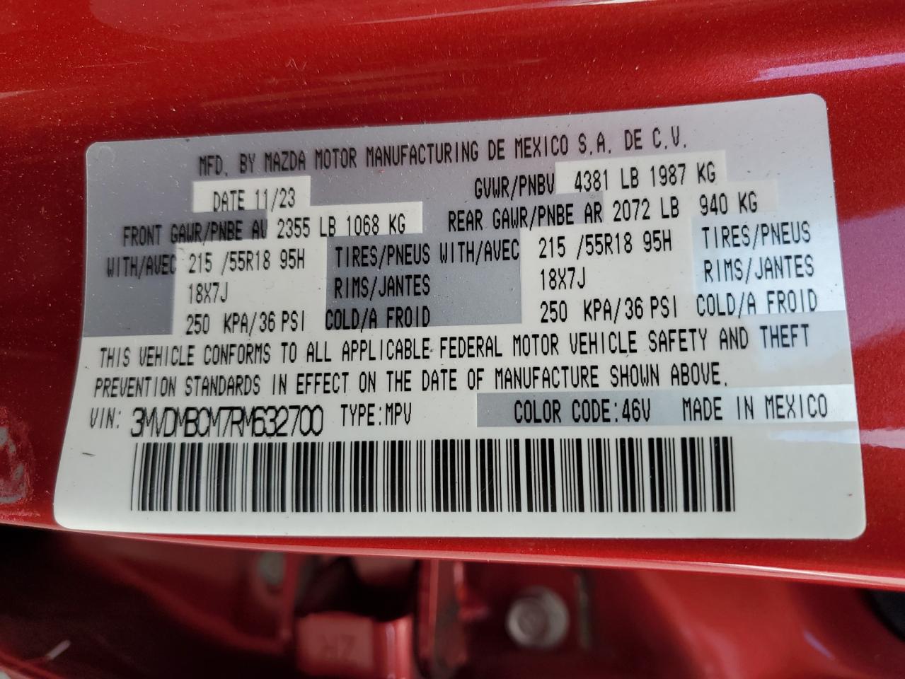 2024 Mazda Cx-30 Preferred VIN: 3MVDMBCM7RM632700 Lot: 82370095