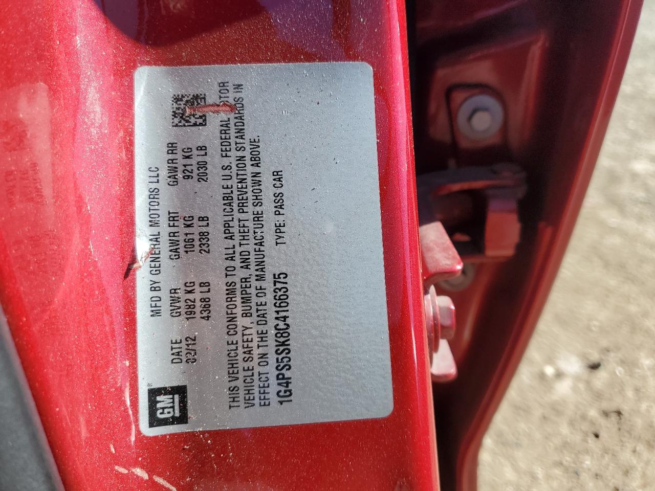 2012 Buick Verano VIN: 1G4PS5SK8C4166375 Lot: 90818675