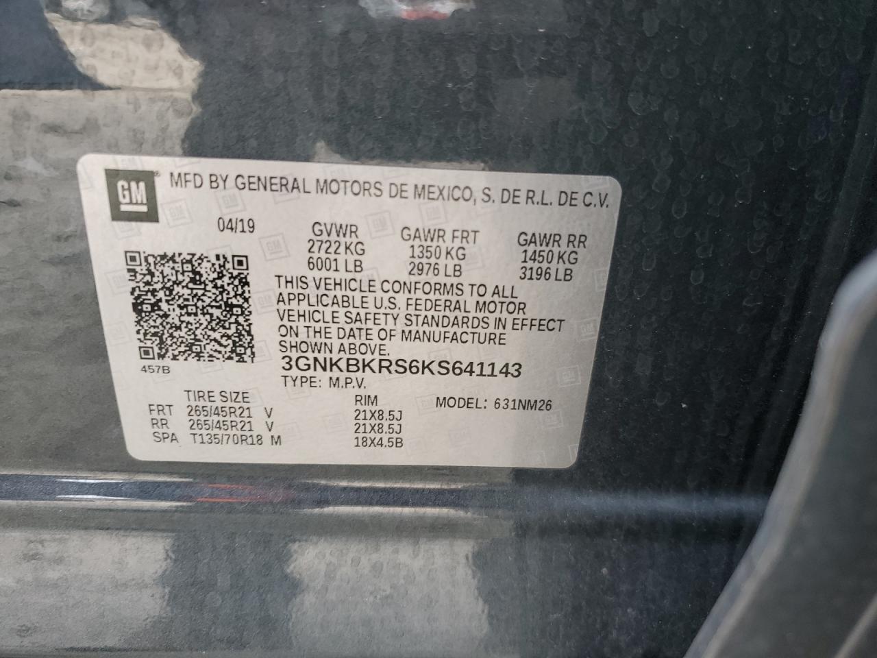 2019 Chevrolet Blazer Premier VIN: 3GNKBKRS6KS641143 Lot: 90144125