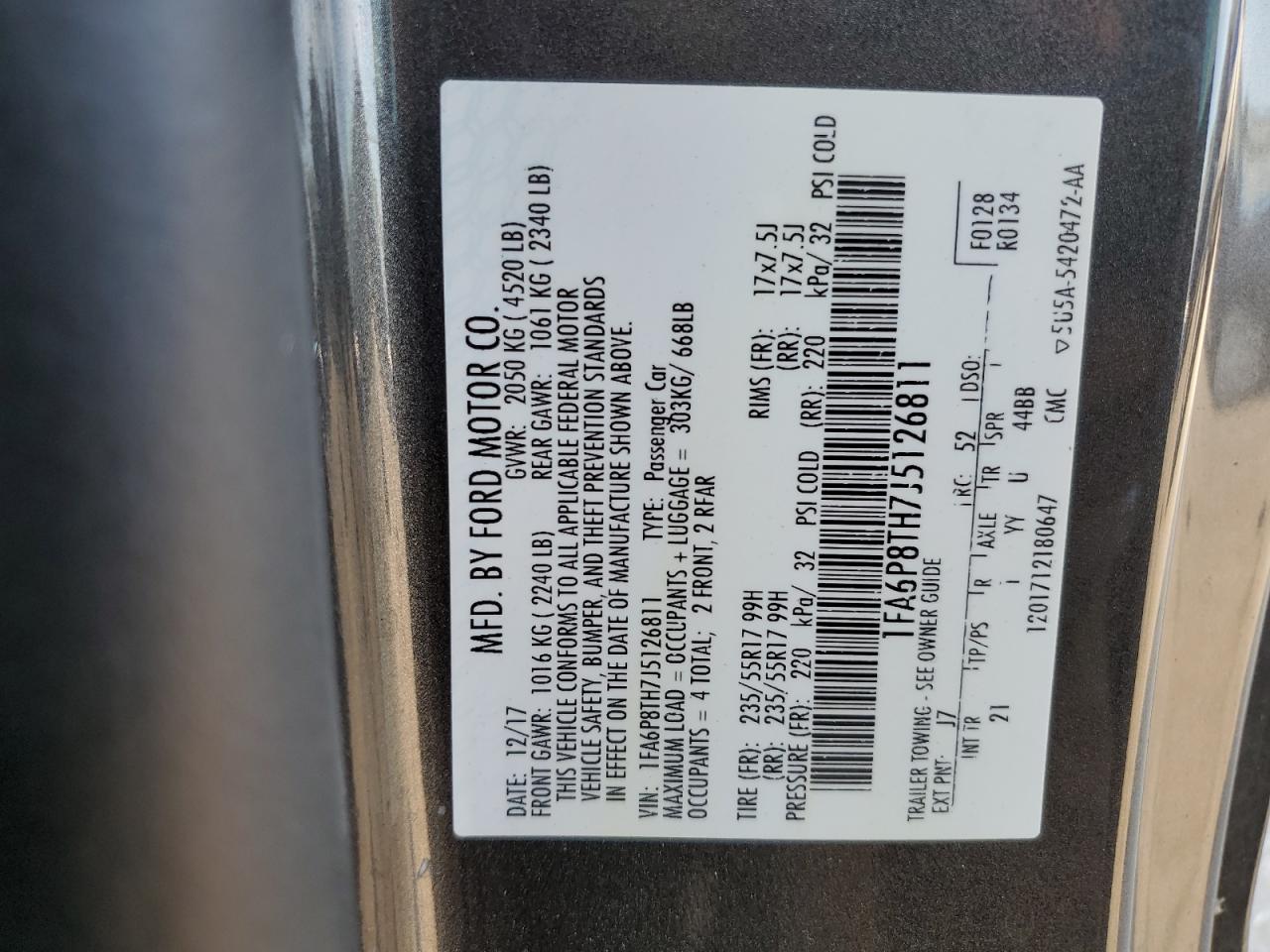 2018 Ford Mustang VIN: 1FA6P8TH7J5126811 Lot: 84983435