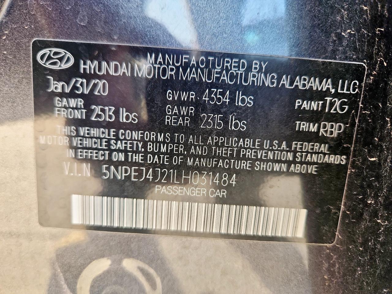 2020 Hyundai Sonata Sel Plus VIN: 5NPEJ4J21LH031484 Lot: 86283985