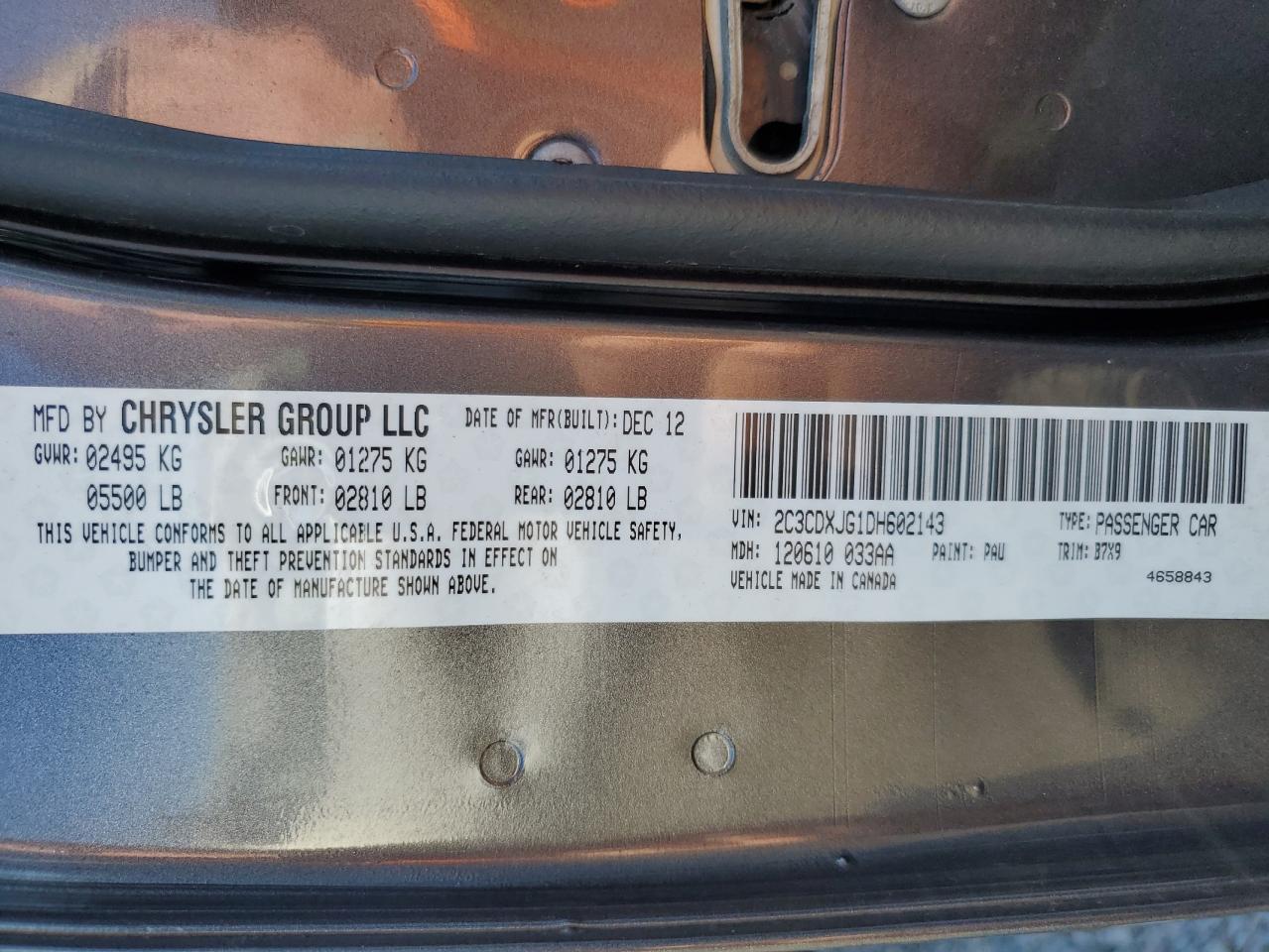 2013 Dodge Charger Sxt VIN: 2C3CDXJG1DH602143 Lot: 84708315