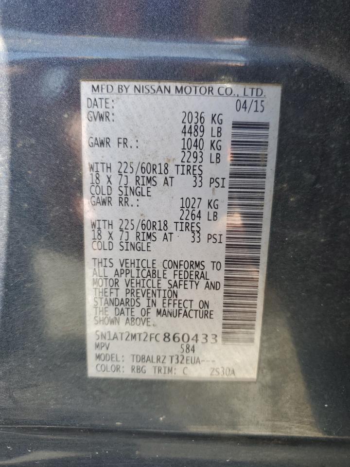 2015 Nissan Rogue S VIN: 5N1AT2MT2FC860433 Lot: 81981555