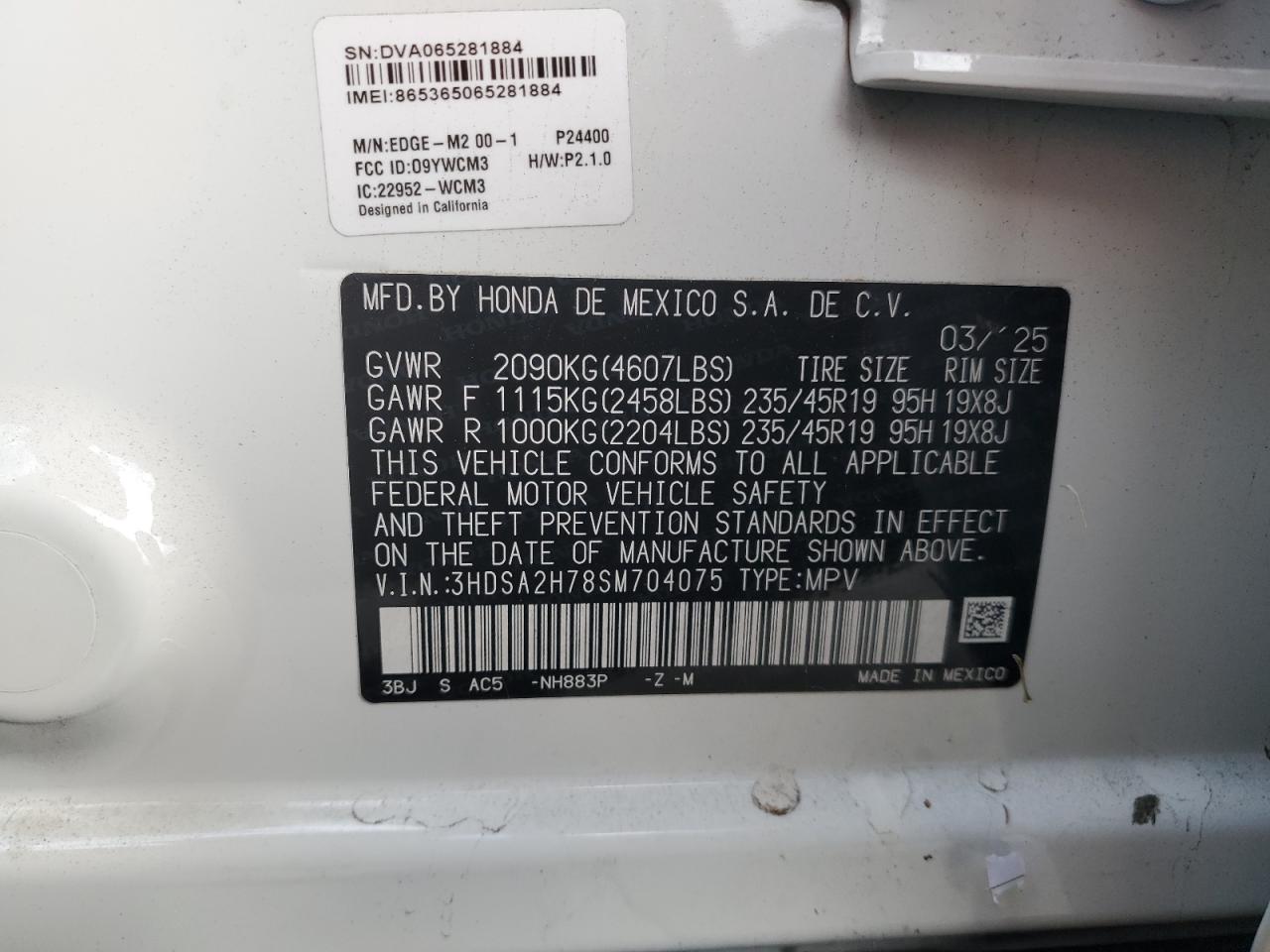2025 Acura Adx A-Spec Advance VIN: 3HDSA2H78SM704075 Lot: 82308615