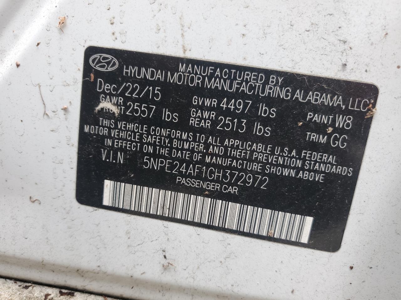 2016 Hyundai Sonata Se VIN: 5NPE24AF1GH372972 Lot: 90875805