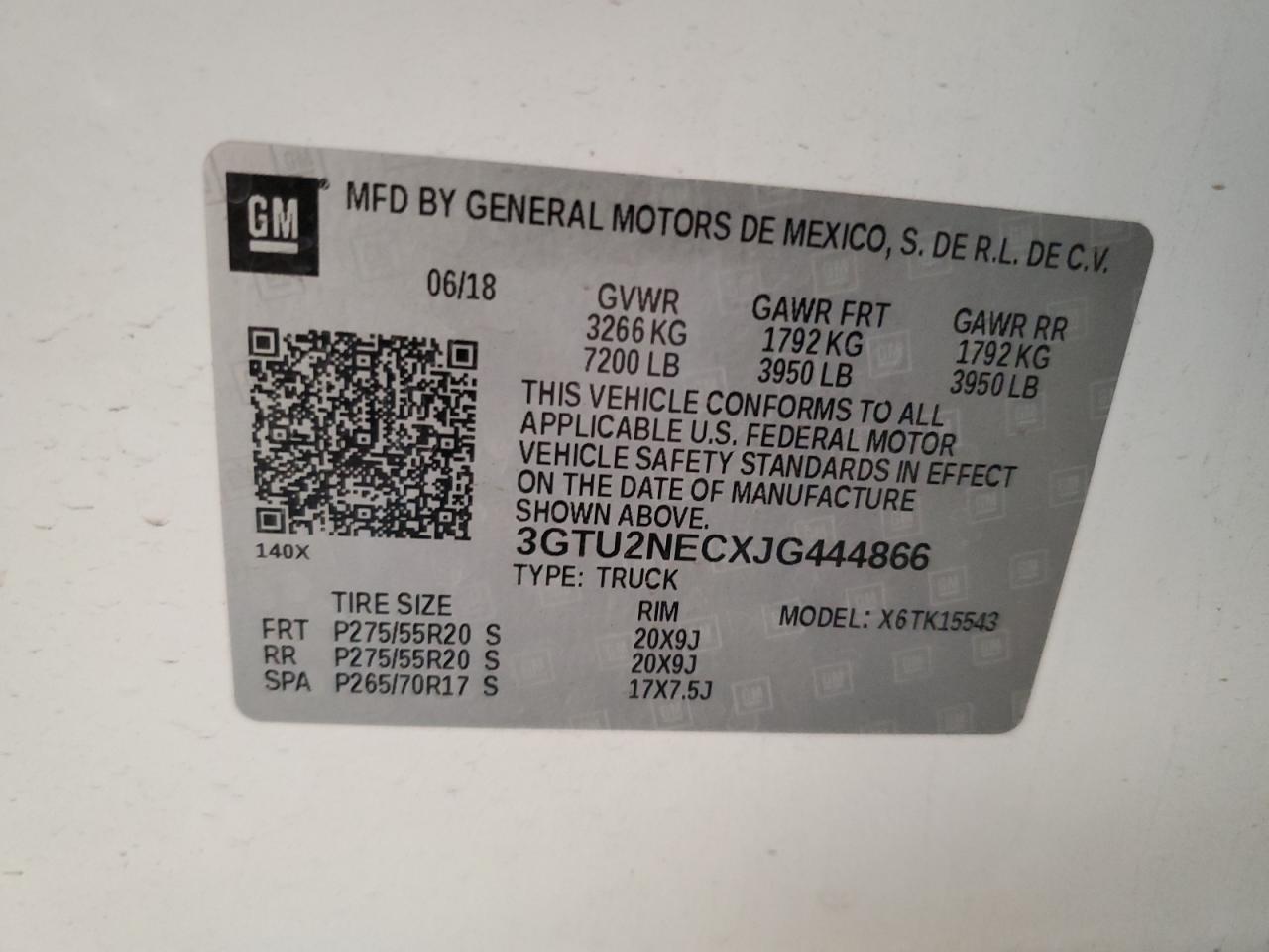 2018 GMC Sierra K1500 Slt VIN: 3GTU2NECXJG444866 Lot: 84930775
