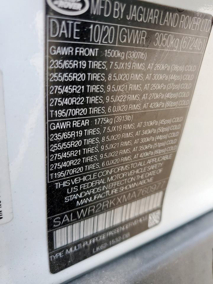 2021 Land Rover Range Rover Sport Hse Silver Edition VIN: SALWR2RKXMA760977 Lot: 85276305