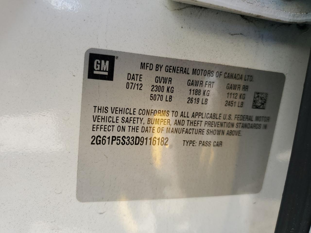 2013 Cadillac Xts Luxury Collection VIN: 2G61P5S33D9116182 Lot: 86500745