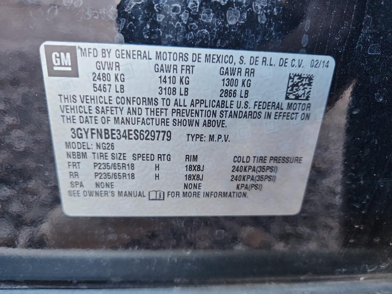 2014 Cadillac Srx Luxury Collection VIN: 3GYFNBE34ES629779 Lot: 89872865