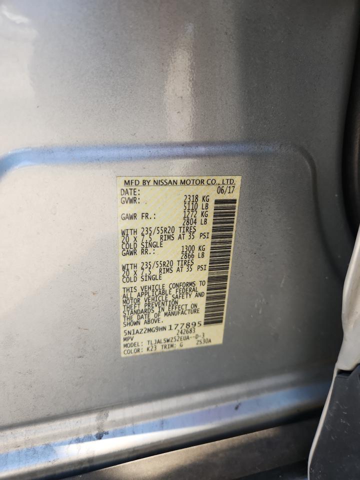 2017 Nissan Murano S VIN: 5N1AZ2MG9HN177895 Lot: 85934785