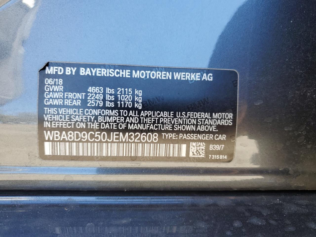 2018 BMW 330 Xi VIN: WBA8D9C50JEM32608 Lot: 82351665