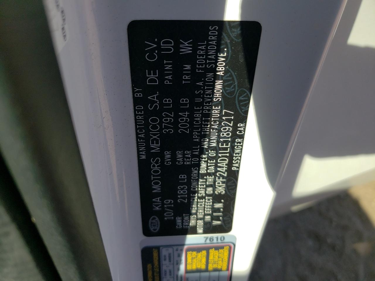 2020 Kia Forte Fe VIN: 3KPF24AD1LE189217 Lot: 82224045