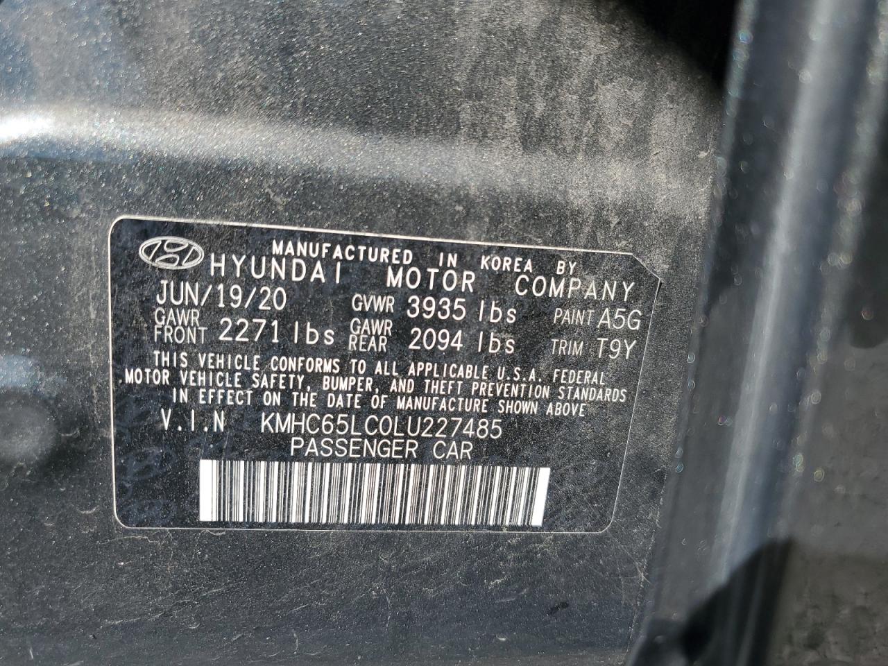 2020 Hyundai Ioniq Blue VIN: KMHC65LC0LU227485 Lot: 81952945