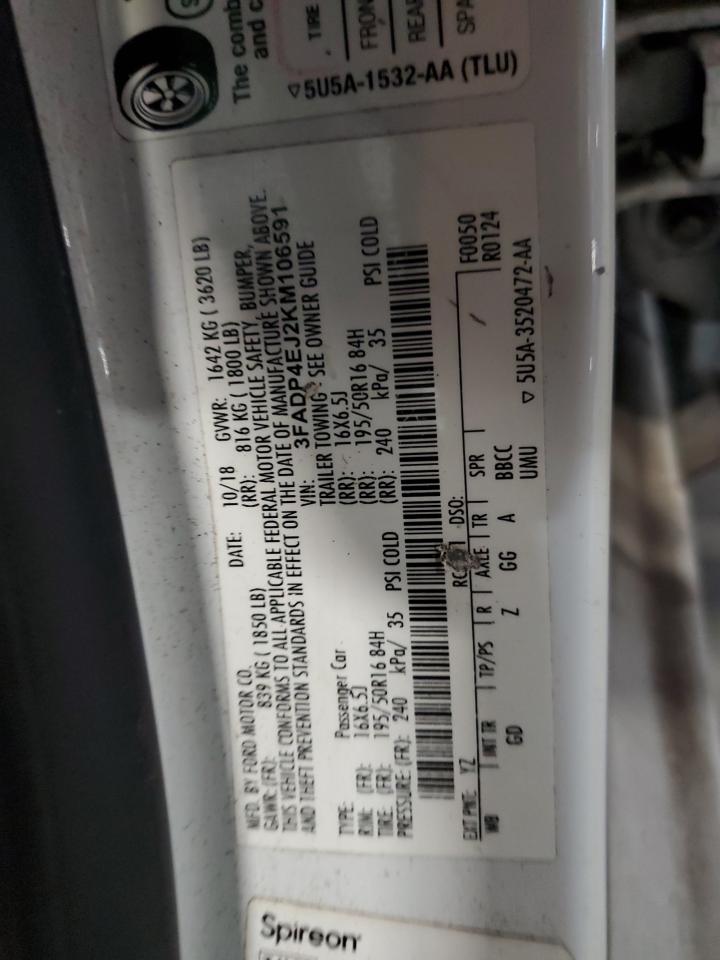 2019 Ford Fiesta Se VIN: 3FADP4EJ2KM106591 Lot: 85263025