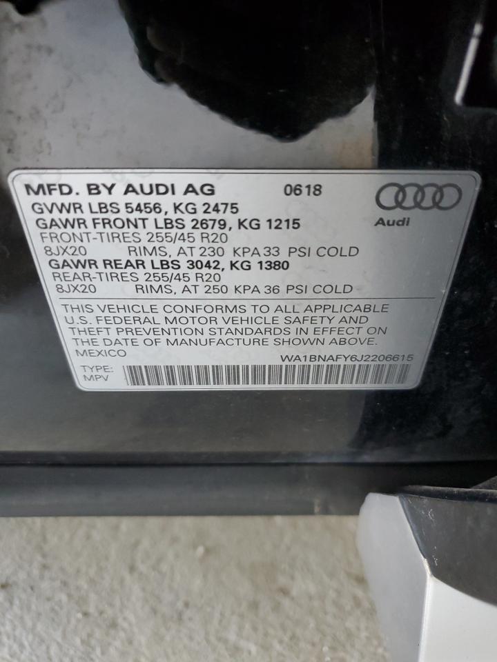 2018 Audi Q5 Premium Plus VIN: WA1BNAFY6J2206615 Lot: 85314325