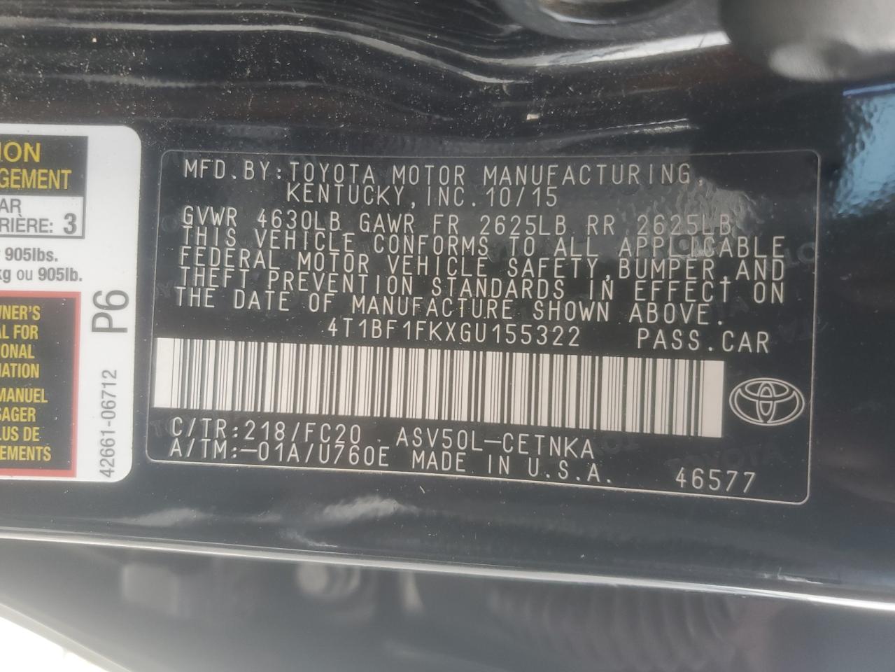 2016 Toyota Camry Le VIN: 4T1BF1FKXGU155322 Lot: 84945075