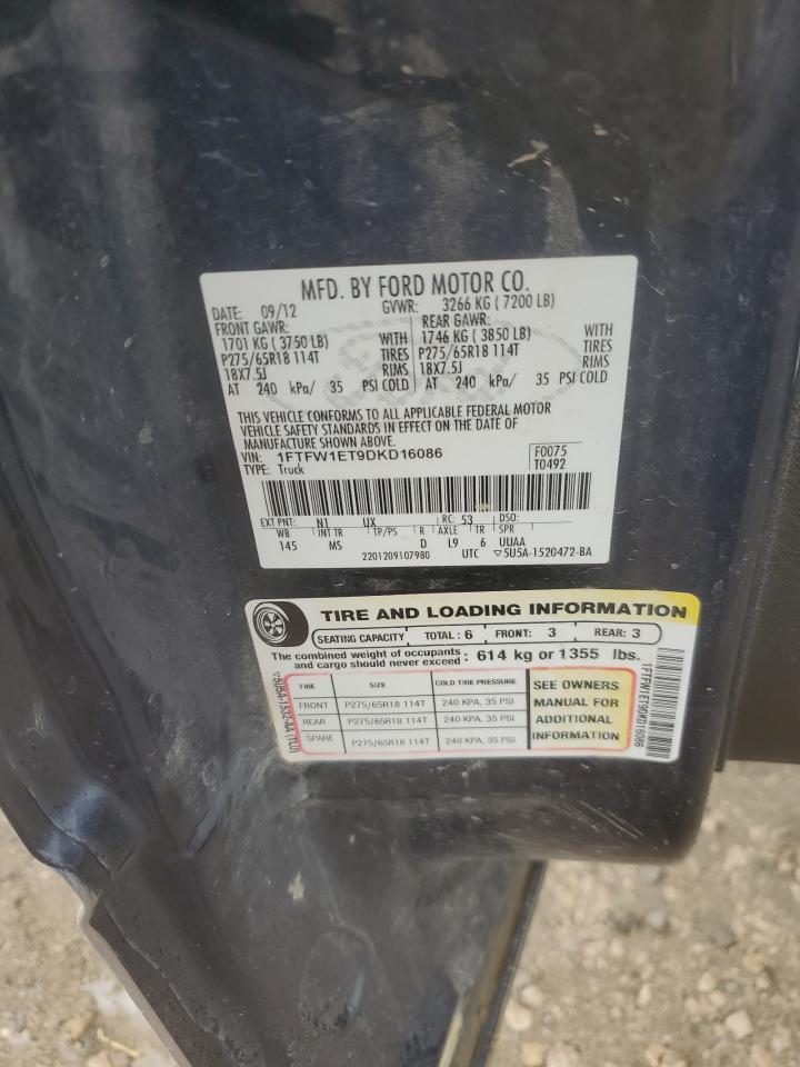 2013 Ford F150 Supercrew VIN: 1FTFW1ET9DKD16086 Lot: 89864985