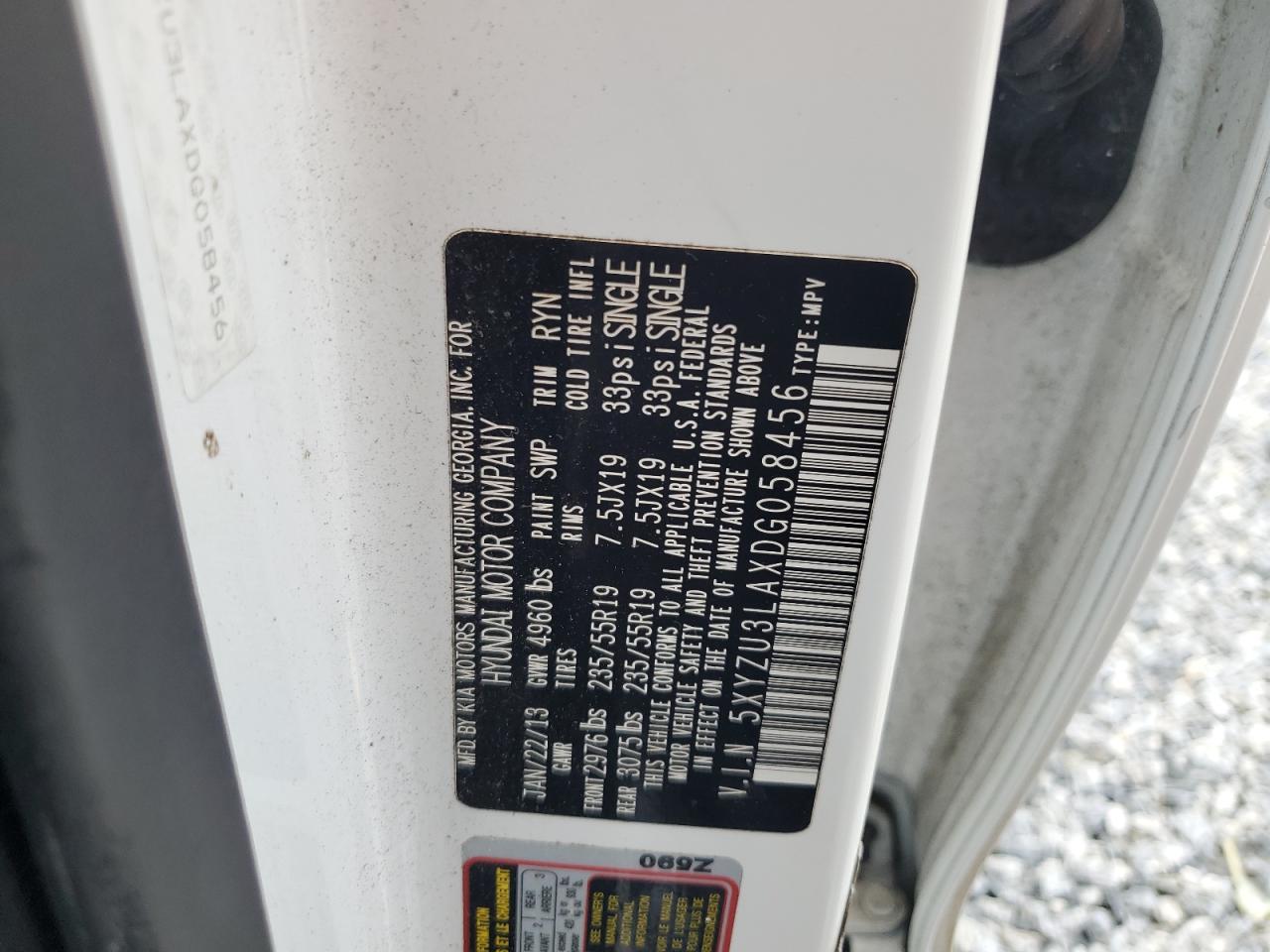 2013 Hyundai Santa Fe Sport VIN: 5XYZU3LAXDG058456 Lot: 84437475