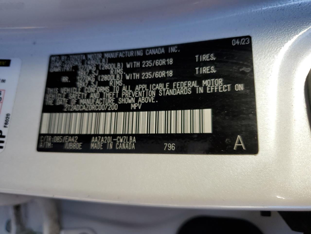 2024 Lexus Nx 250 Base VIN: 2T2ADCAZ0RC007200 Lot: 87024065