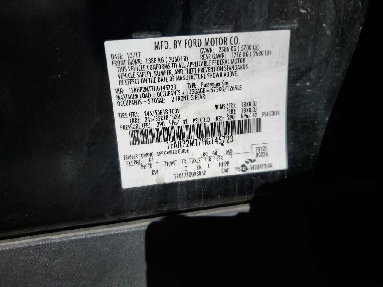 2017 Ford Taurus Police Interceptor VIN: 1FAHP2MT7HG145723 Lot: 90688215