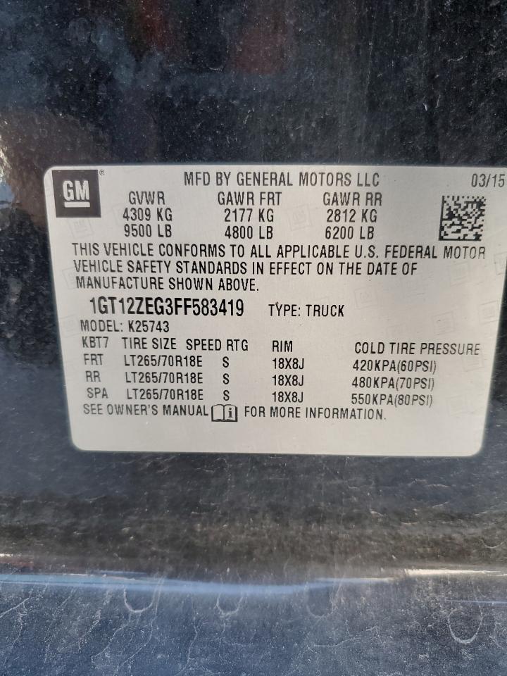 2015 GMC Sierra K2500 Slt VIN: 1GT12ZEG3FF583419 Lot: 84963165