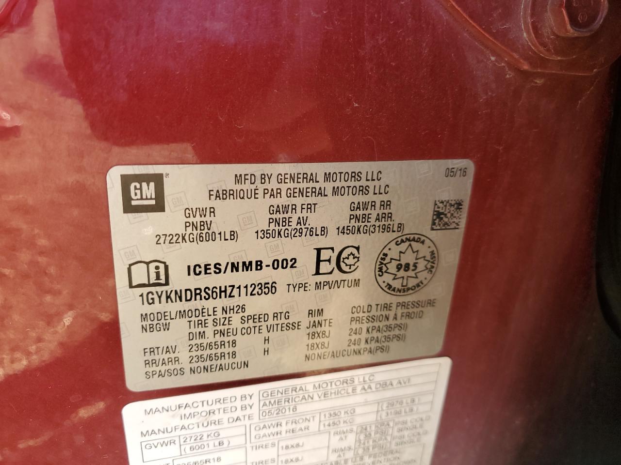 2017 Cadillac Xt5 Luxury VIN: 1GYKNDRS6HZ112356 Lot: 90426645