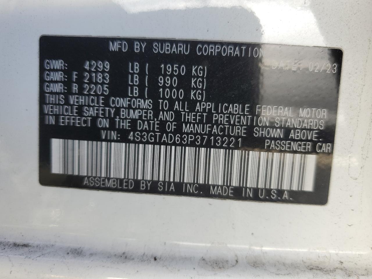 2023 Subaru Impreza Premium VIN: 4S3GTAD63P3713221 Lot: 86075865