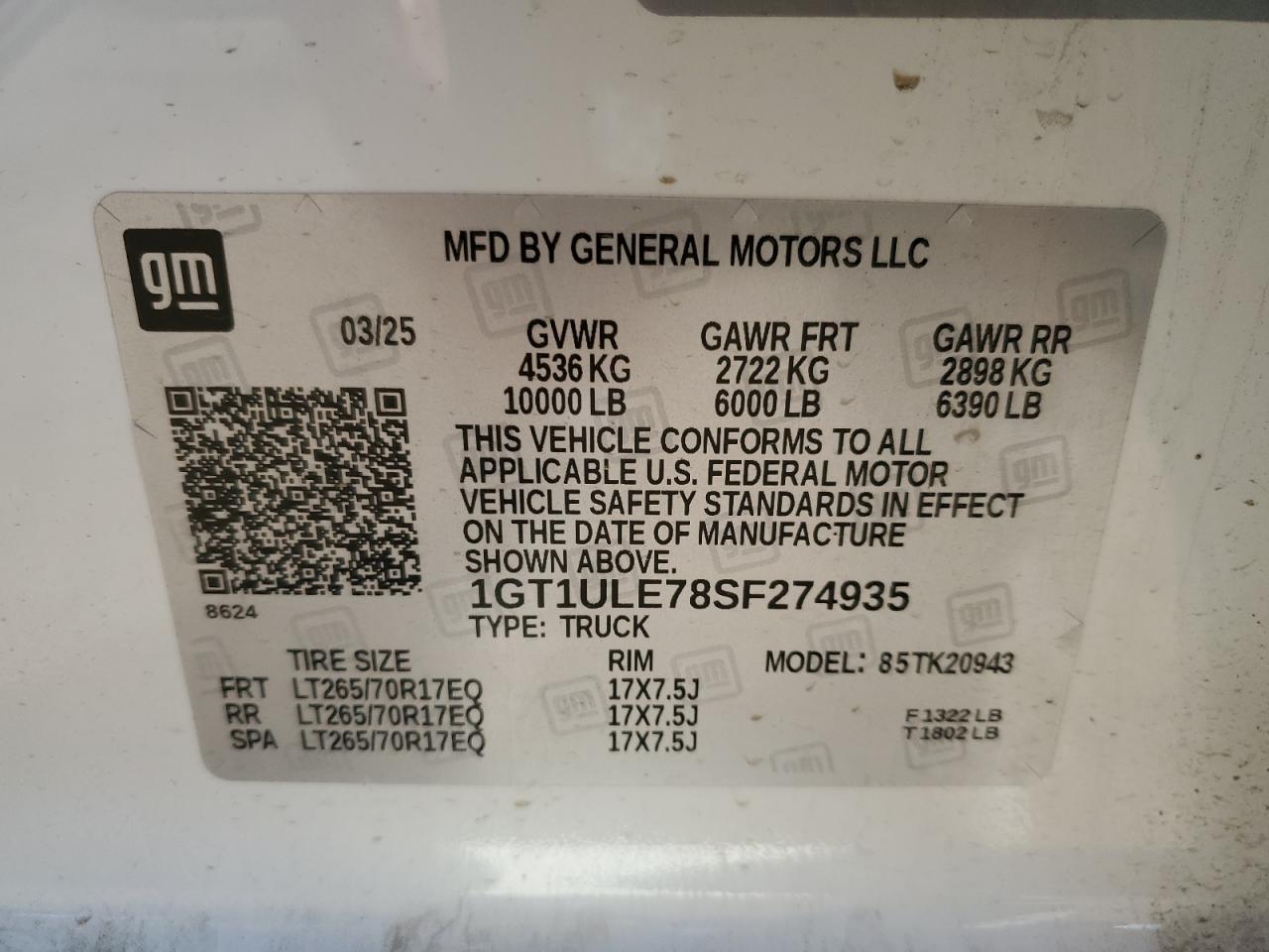 2025 GMC Sierra K2500 Heavy Duty VIN: 1GT1ULE78SF274935 Lot: 89891405