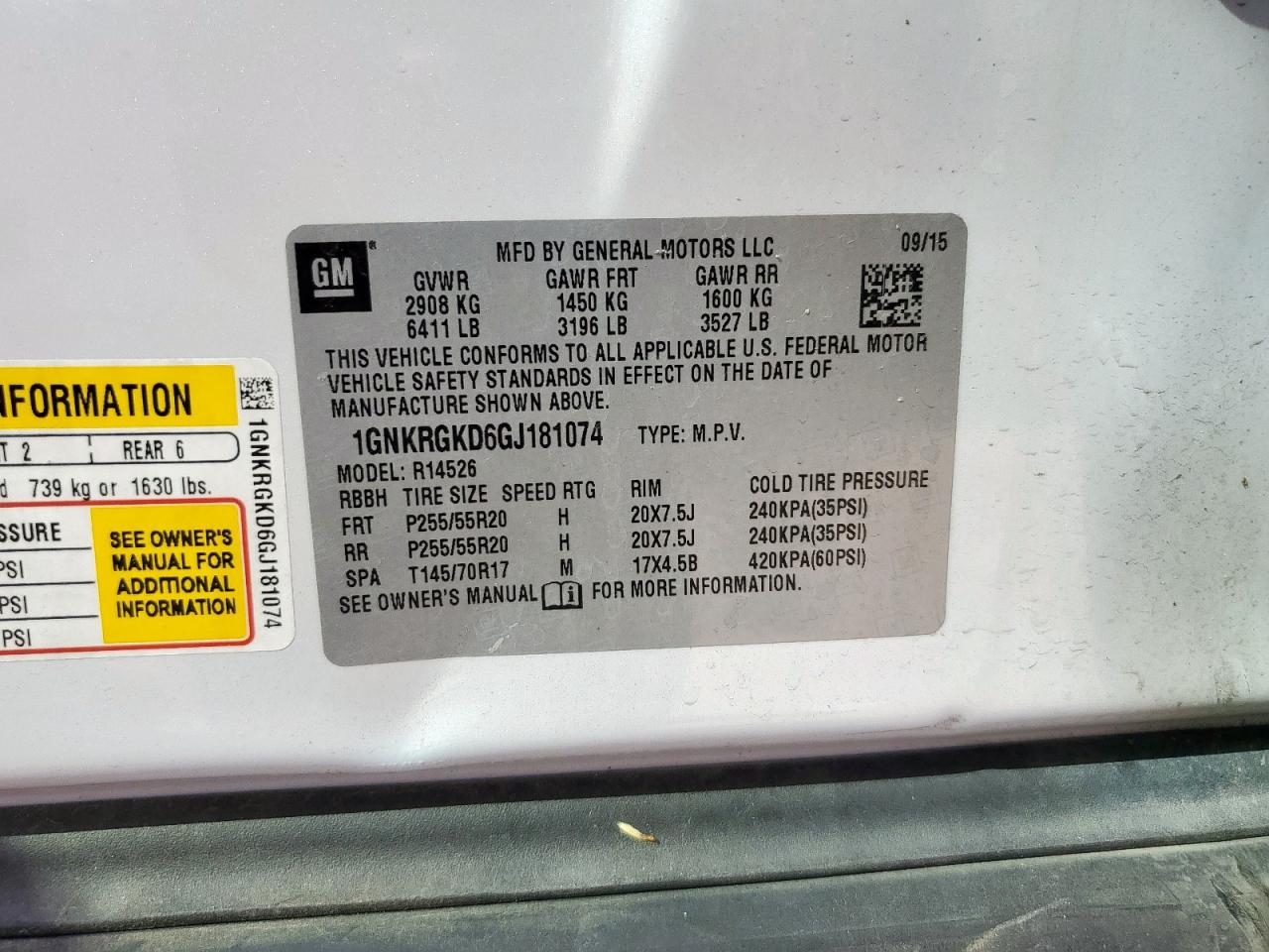 2016 Chevrolet Traverse Lt VIN: 1GNKRGKD6GJ181074 Lot: 85561875