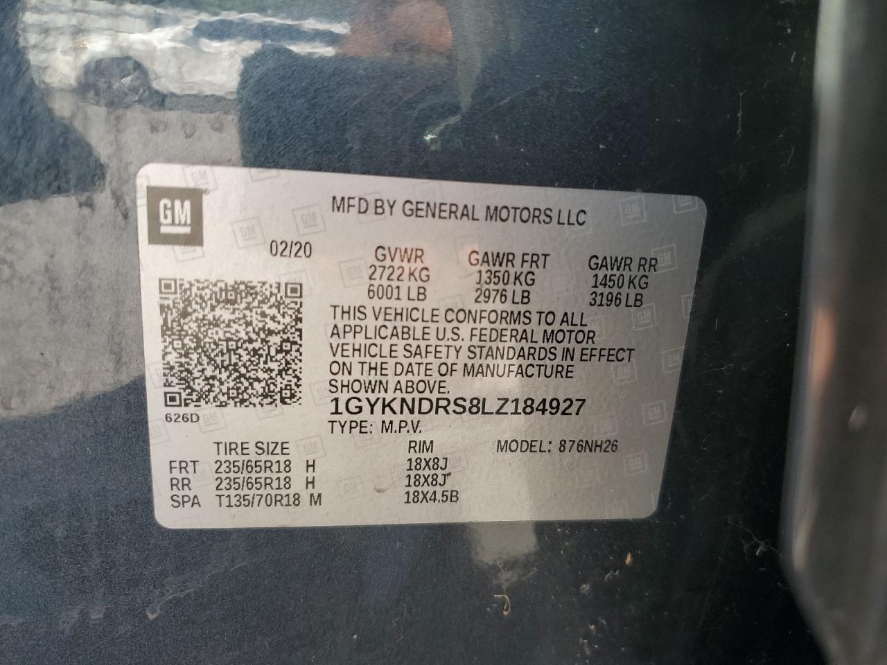 2020 Cadillac Xt5 Premium Luxury VIN: 1GYKNDRS8LZ184927 Lot: 86280185