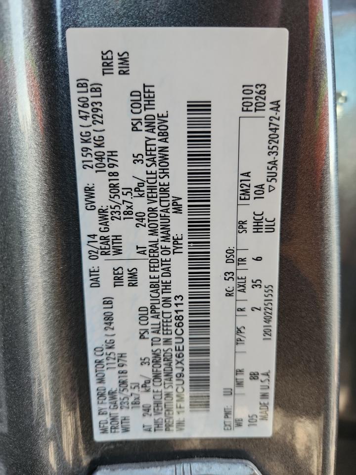 2014 Ford Escape Titanium VIN: 1FMCU9JX6EUC68113 Lot: 85725055