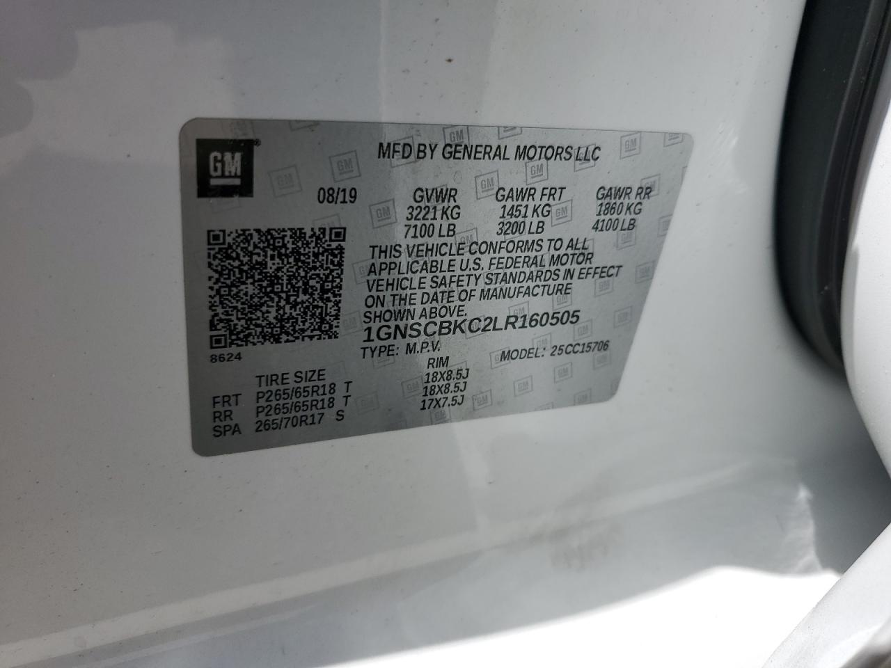 2020 Chevrolet Tahoe C1500 Lt VIN: 1GNSCBKC2LR160505 Lot: 82008855