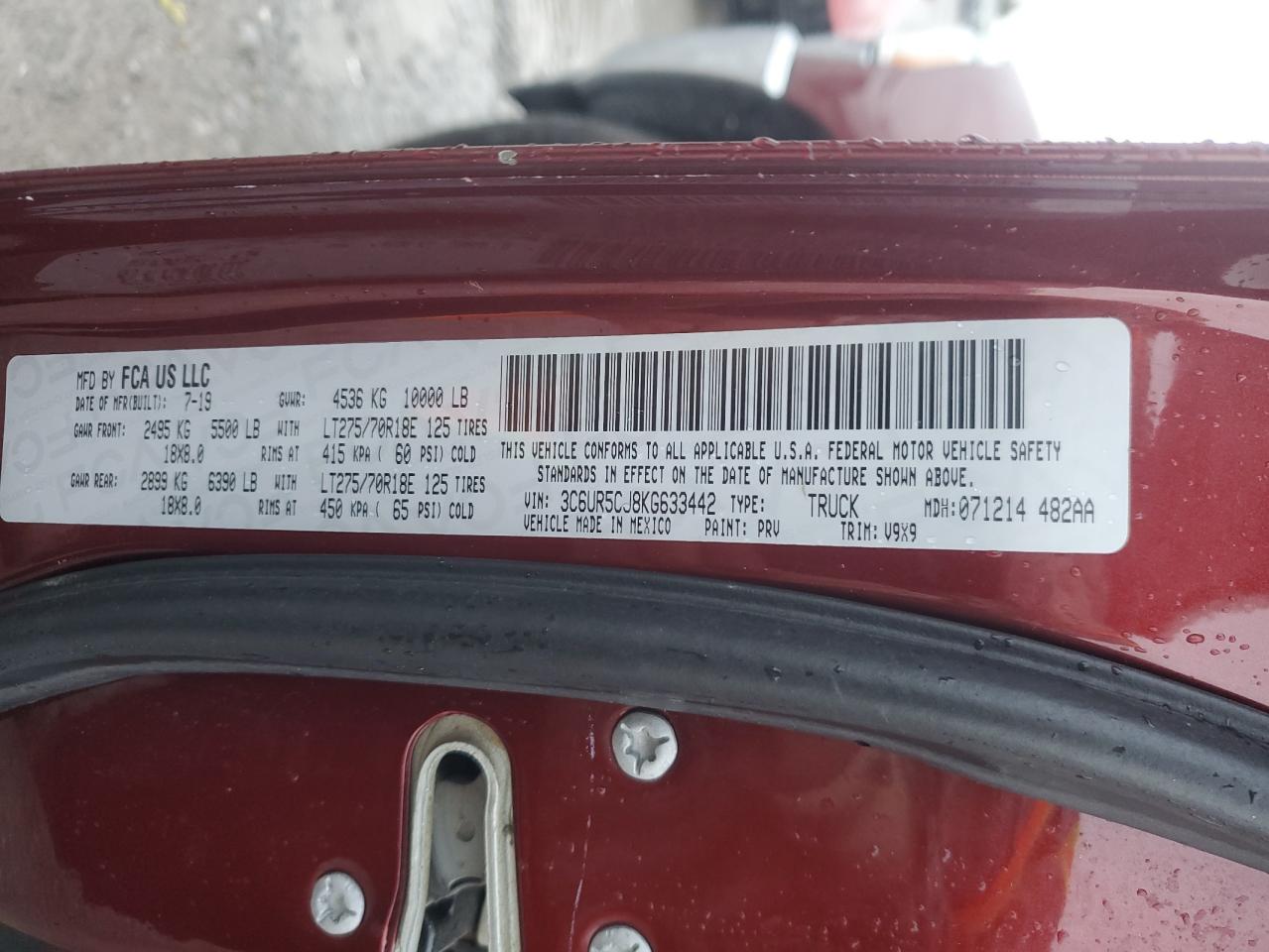 2019 Ram 2500 Tradesman VIN: 3C6UR5CJ8KG633442 Lot: 90422695