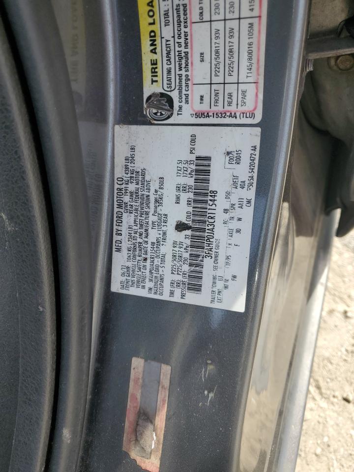 2012 Ford Fusion Sel VIN: 3FAHP0JA3CR115448 Lot: 84819435