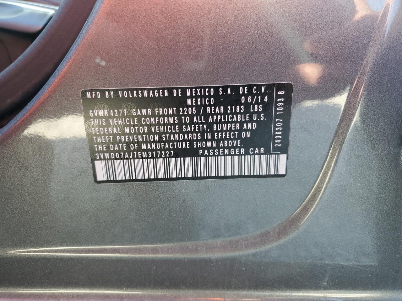 2014 Volkswagen Jetta Se VIN: 3VWD07AJ7EM317227 Lot: 85685475