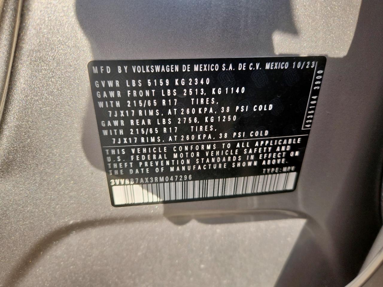 2024 Volkswagen Tiguan S VIN: 3VVRB7AX3RM047296 Lot: 86706015