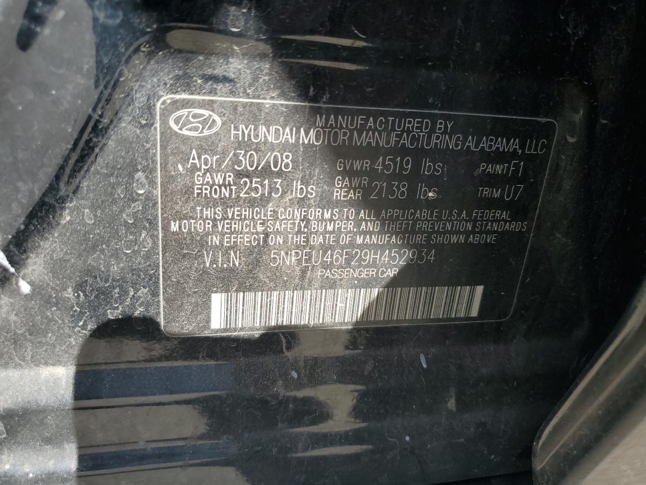 2009 Hyundai Sonata Se VIN: 5NPEU46F29H452934 Lot: 86065735