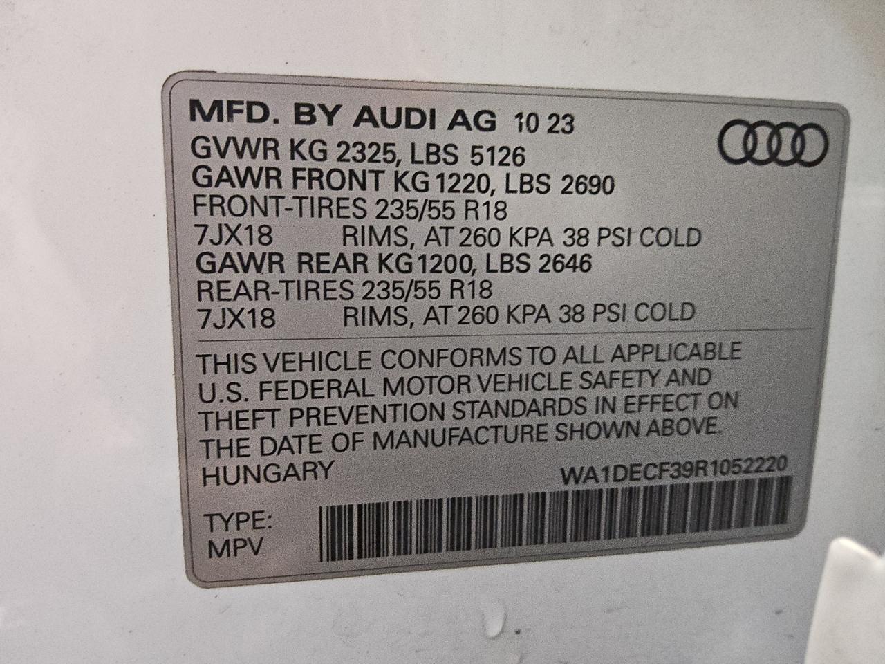2024 Audi Q3 Premium S Line 45 VIN: WA1DECF39R1052220 Lot: 85711875