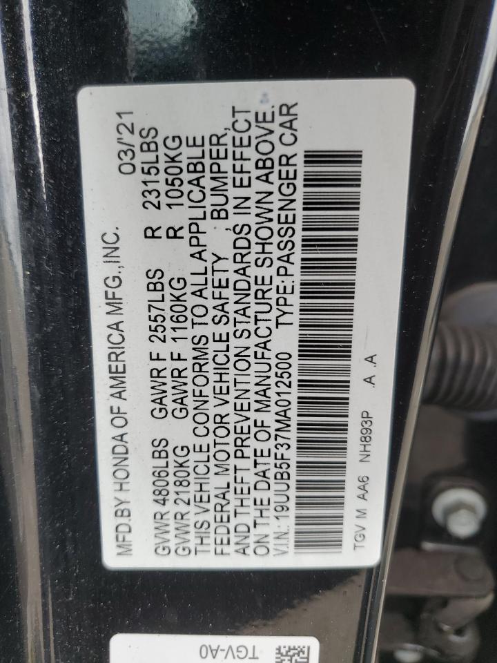 2021 Acura Tlx VIN: 19UUB5F37MA012500 Lot: 84994755