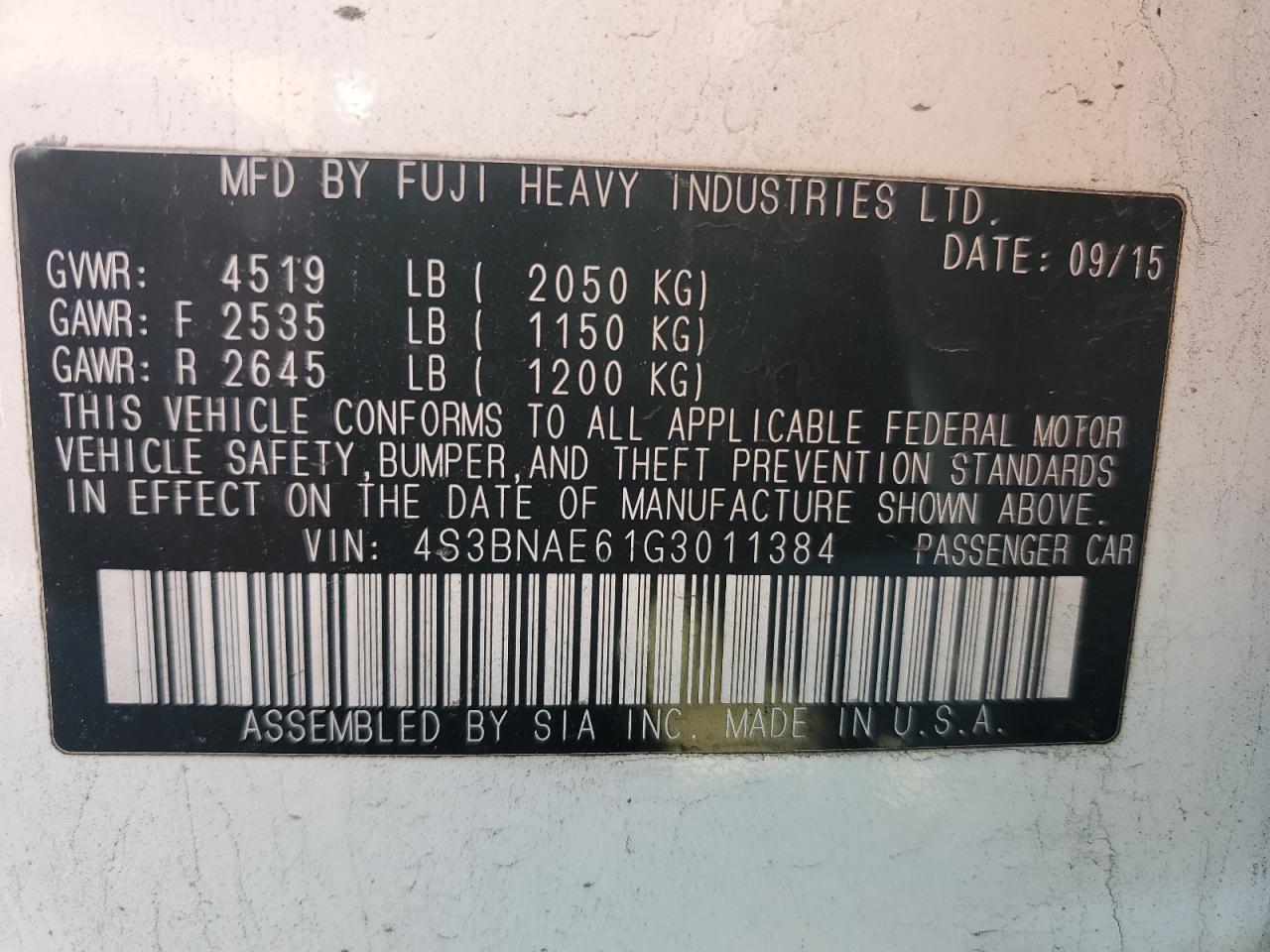 2016 Subaru Legacy 2.5I Premium VIN: 4S3BNAE61G3011384 Lot: 81307865