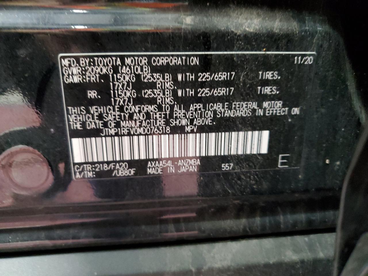 2021 Toyota Rav4 Xle VIN: JTMP1RFV0MD076318 Lot: 86268495